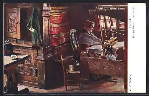 Künstler-AK sign. E. Stenberg: Weberin bei der Arbeit