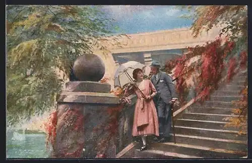 Künstler-AK sign. Hans Berger: Liebespaar auf einer Treppe