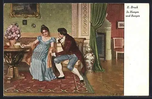 Künstler-AK sign. E. Brack: Herr ringt um die Gunst der Dame
