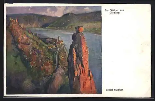 Künstler-AK sign. Robert Stoitzner: Der Wächter von Dürnstein, Felspartie