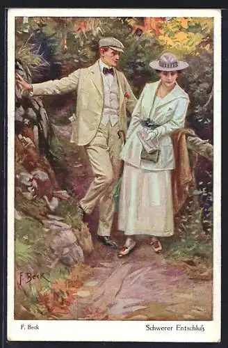 Künstler-AK sign. F. Beck: Paar bei einem schweren Entschluss