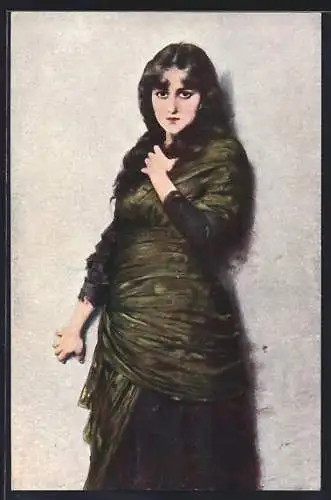 Künstler-AK sign. Lingner: Verlasse Frau im Kleid