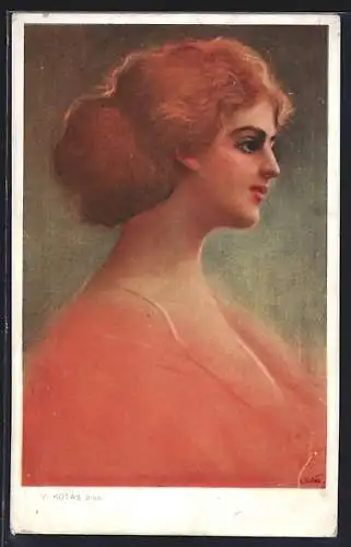 AK Hübsche junge Frau mit rotem Haar