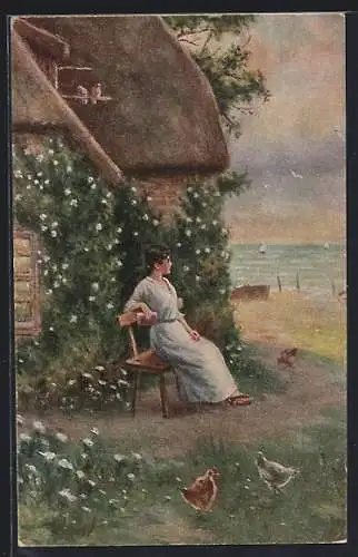 Künstler-AK sign. R. de Witt: Junge Dame in den Sommerferien