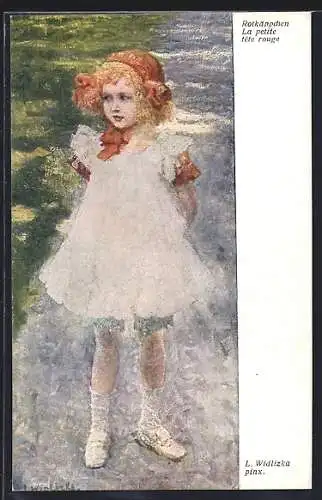 Künstler-AK sign. L. Widlizka: Rotkäppchen im weissen Kleid