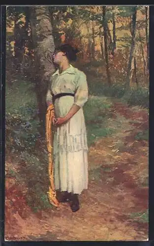 Künstler-AK sign. St. Hudecek: Verlassene Frau hat Sehnsucht