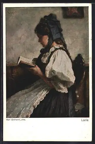 Künstler-AK sign. Karl Gebhardt: Lorle liest in einem Buch