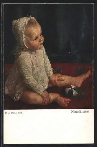 Künstler-AK sign. Prof. Hans Best: Kleines Kind im Hemdchen mit Ball