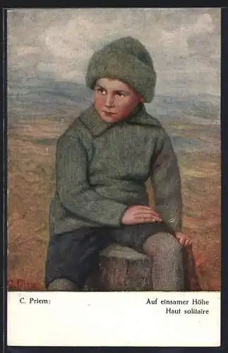 Künstler-AK sign. C. Priem: Junge auf einsamer Höhe