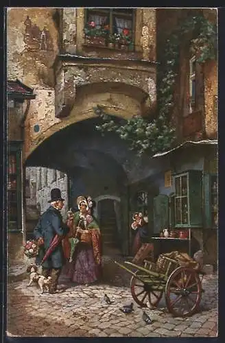 Künstler-AK sign. J. Frank: Der ertappte Galan