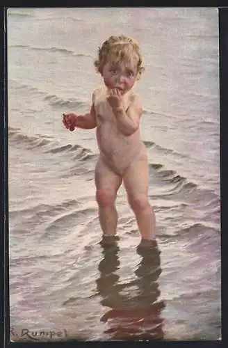 Künstler-AK sign. Karl Rumpel: Kleines Kind im Wasser