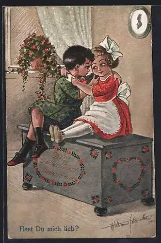 Künstler-AK sign. Wilhelm Stanke: Kinderpaar auf einer Kiste