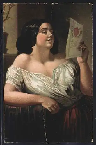 Künstler-AK sign. J. M. Nattier: Frau liest einen Liebesbrief