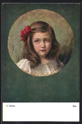 Künstler-AK sign. L. Adam: Ilse, Portrait eines Mädchens mit Schleife im Haar
