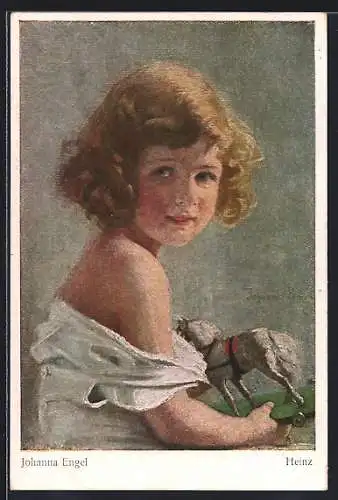 Künstler-AK sign. Johanna Engel: Heinz, Mädchen mit Spielzug-Pferd