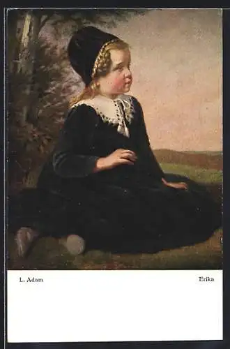 Künstler-AK sign. L. Adam: Erika, Mädchen in dunkler Kleidung