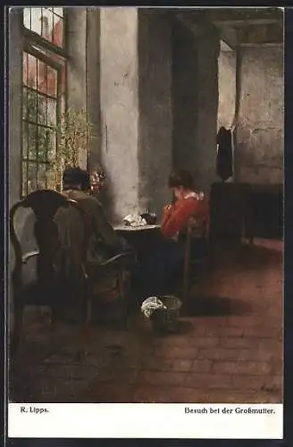 Künstler-AK sign. R. Lipps: Besuch bei der Grossmutter
