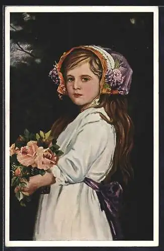 Künstler-AK sign. Bruno Zeumer: Der Blumengruss, Frau mit Blumen