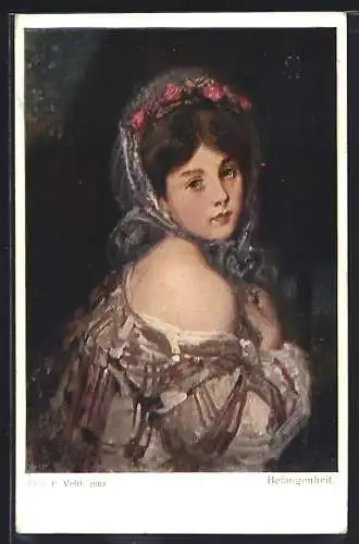 Künstler-AK sign. Prof. E. Veith: Befangenheit, Portrait einer Frau