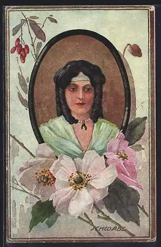 AK Bildnis einer schwarzhaarigen Frau