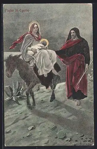 Künstler-AK sign. Jenny Niström: Flügten tilEgypten, Maria und Josef mit dem Jesuskind