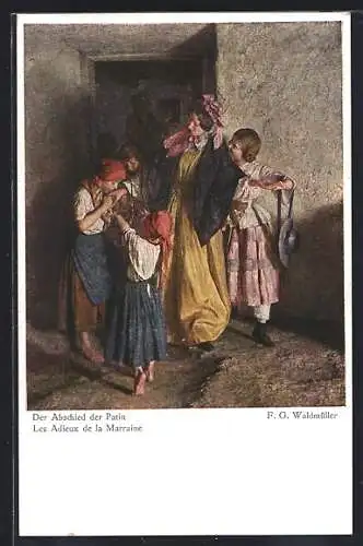 Künstler-AK sign. F. G. Waldmüller: Der Abschied der Patin