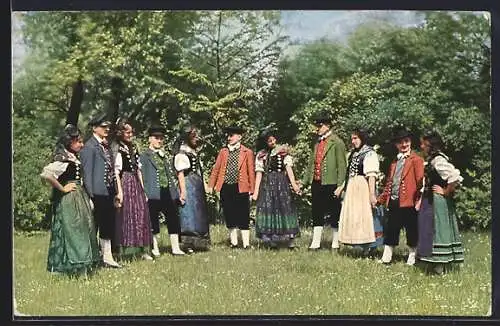 AK Dresden, Sachsentag 1914, Männer und Frauen in Tracht