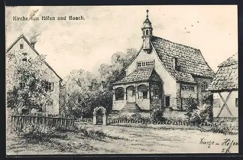 Künstler-AK Höfen / Winnenden, Kirche von Höfen und Baach