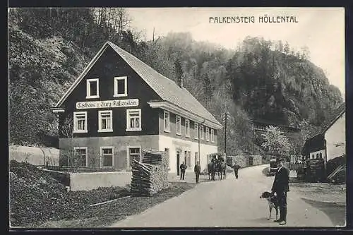 AK Falkensteig /Höllental, Gasthaus-Pension z. Burg Falkenstein A. Brodbeck mit Strasse