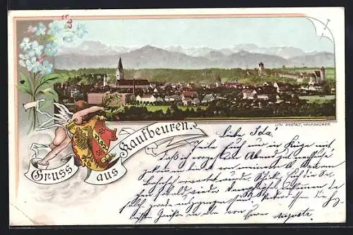 AK Kaufbeuren, Totalansicht, Engel mit Wappen