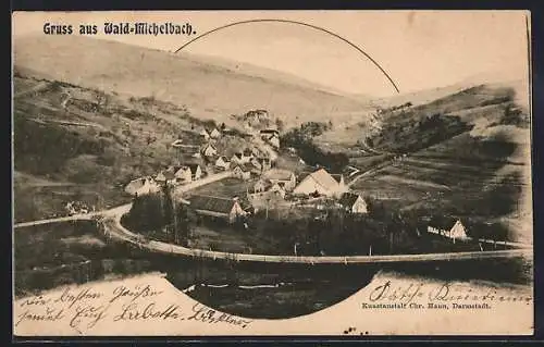 AK Wald-Michelbach, Gesamtansicht mit Strasse aus der Vogelschau