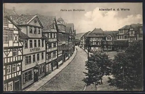 AK Allendorf a. d. Werra, Partie am Marktplatz aus der Vogelschau, mit Apotheke