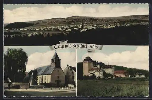 AK Breitfurt /Saar, Kirche, Ortspartie mit Turm, Gesamtansicht