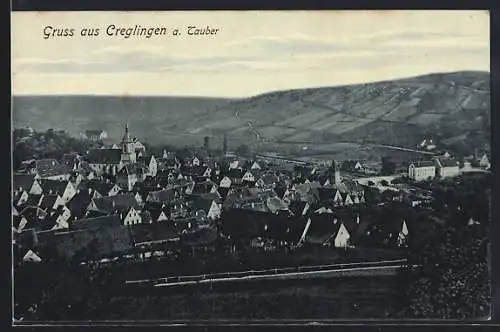 AK Creglingen a. Tauber, Totalansicht mit Viadukt aus der Vogelschau