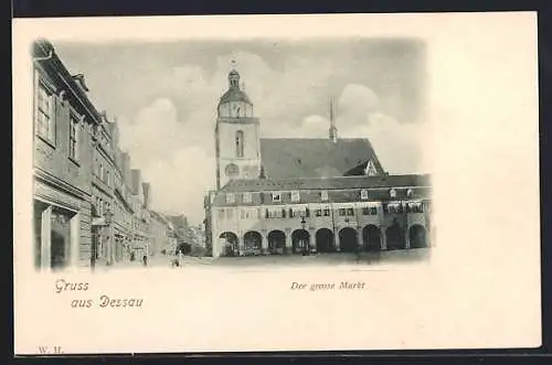 AK Dessau, Grosser Markt mit Turmgebäude