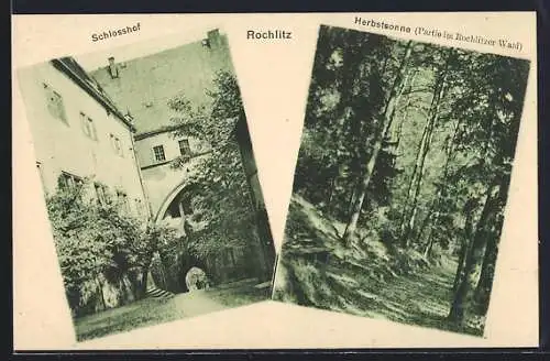 AK Rochlitz, Schlosshof, Waldpartie im Herbst