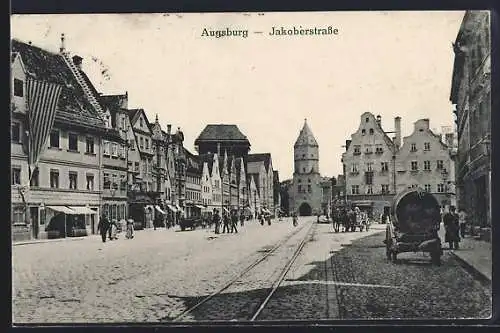 AK Augsburg, Jakoberstrasse mit Geschäften