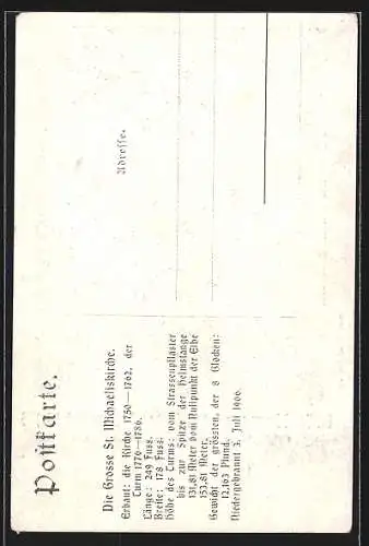 AK Hamburg-Neustadt, Brand der grossen Michaeliskirche 1906