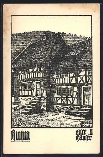 Künstler-AK Ruhla, Alte Fachwerkhäuser