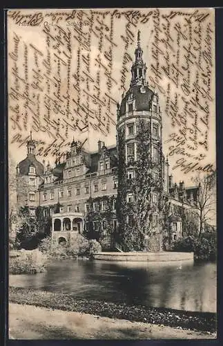 AK Muskau, Schloss, gesehen von der Uferpromenade