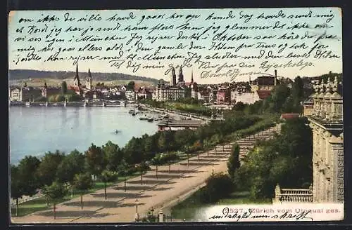 AK Zürich, Ortsansicht mit Kirche vom Utoquai aus gesehen