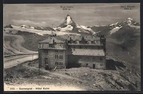 AK Zermatt, Gornergrat, Hotel Kulm mit Mont Cervin und Dent Blanche