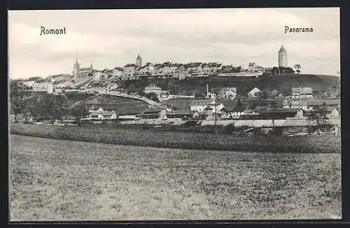 AK Romont /FR, Panorama mit Kirche und Turm