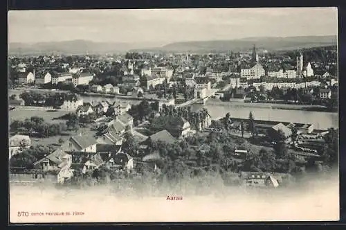 AK Aarau, Ortsansicht mit Kirche und Brücke