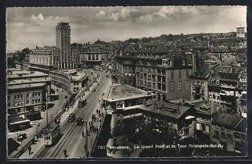 AK Lausanne, Le Grand Pont, Strassenbahn