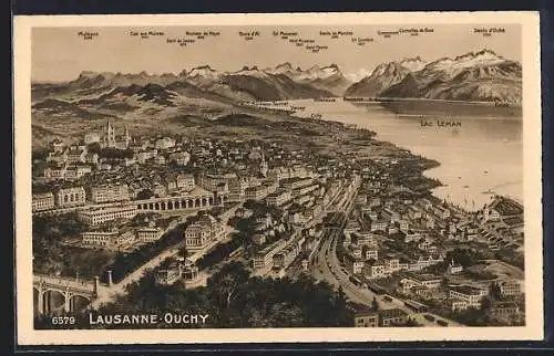 AK Lausanne-Ouchy, Totalansicht mit Alpenkette, Moléson, Cap aux Moines, Dents de Morcles