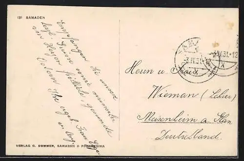 AK Samaden, Ortsansicht mit Kirche im Schnee