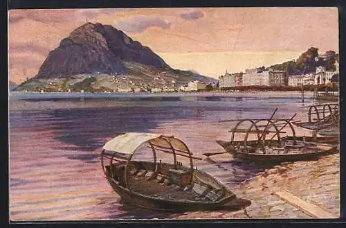 Künstler-AK Lugano, Quai e Monte S. Salvatore
