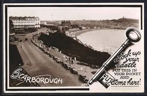 AK Scarborough, Panorama mit Strassenpartie