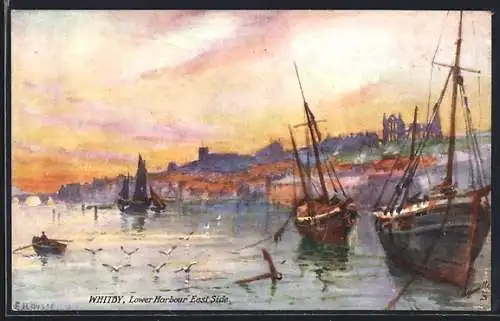 Künstler-AK Whitby, Lower Harbour East Side